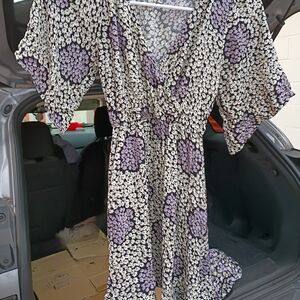 Rewind Lavender and Cream Patterned Midi Dress